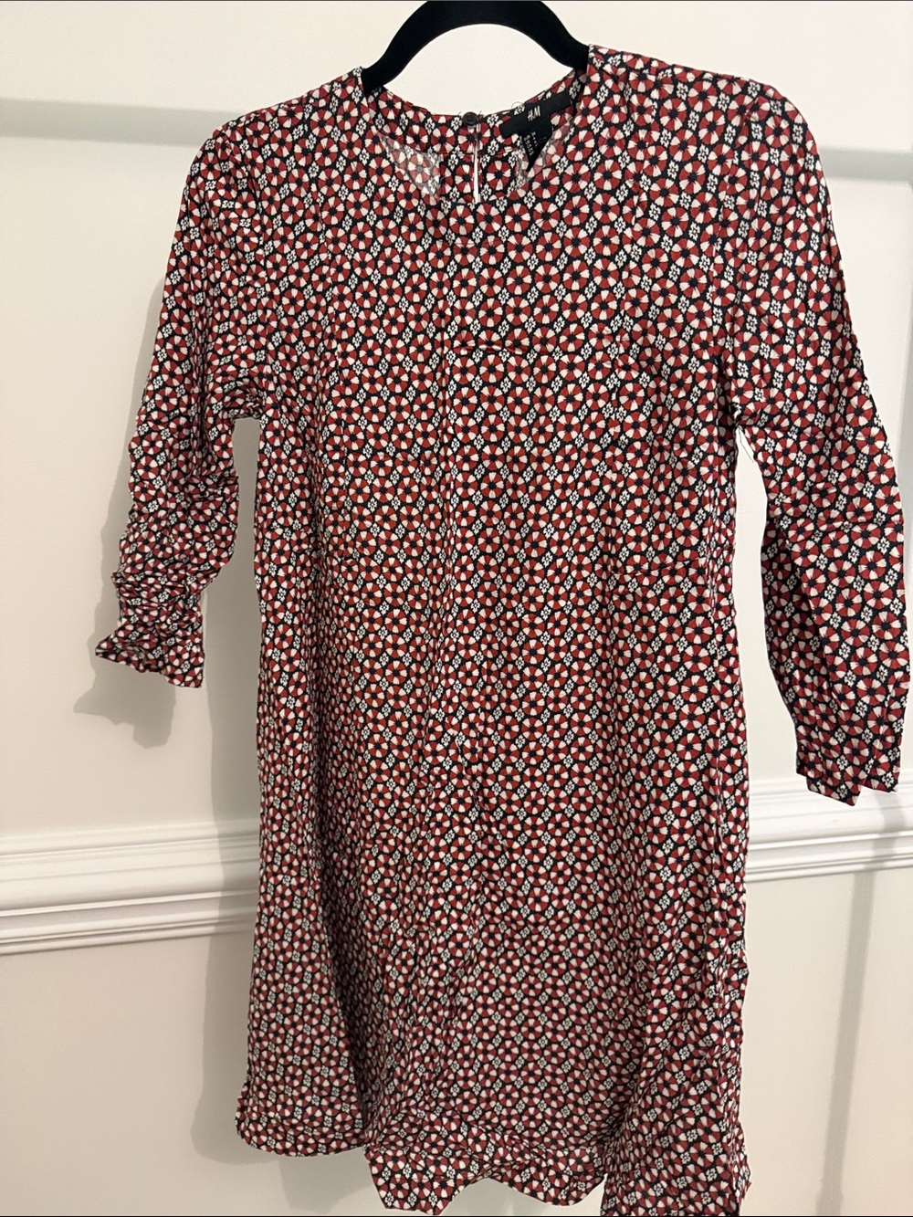 H&M Girls' Red and White Geometric Casual Dress